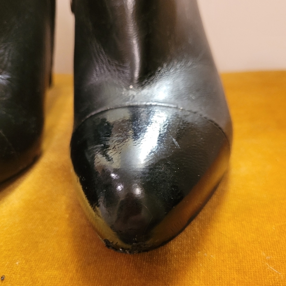 WHBM Chic Black Patent Leather Side Zip Slant Heel Ankle Bootie - Picture 6 of 16